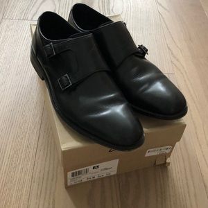 Clarks Mens James Monk Black Leather Dress Shoes